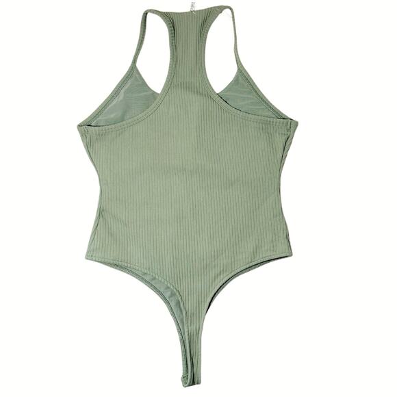 Victoria Sport Green Ribbed Racerback Button-Up Bodysuit Size M 170/96A - Picture 2 of 6